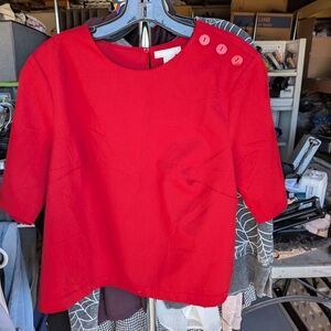 H&M Bold Red Blouse with Button Accents